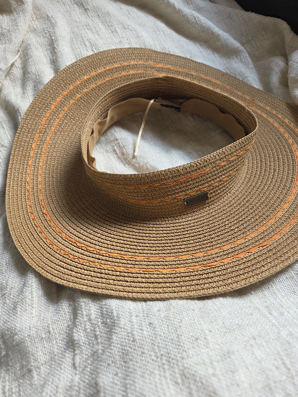 Roxy Women’s Brown Straw Sun Hat with Orange Stitching